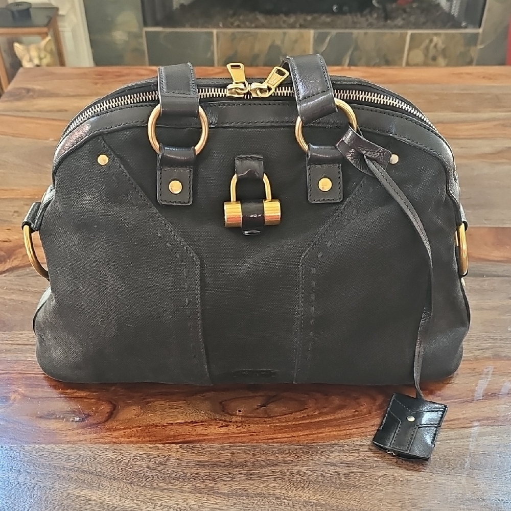 Yves Saint Laurent Black and Gold Muse Satchel